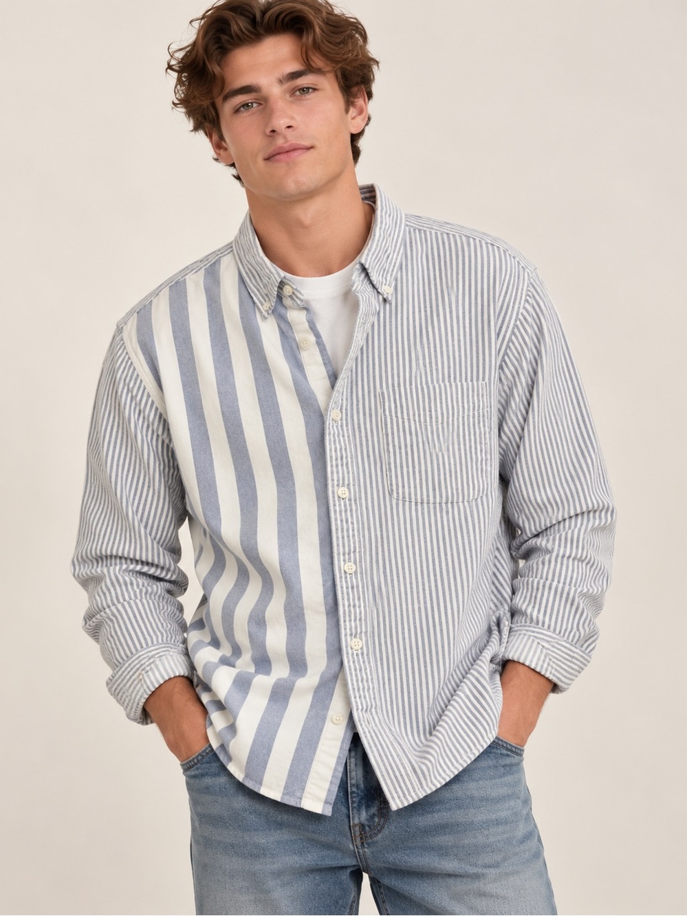 American Eagle Mixed Stripe Heavyweight Cotton Shirt